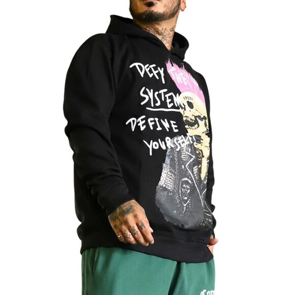 Reason Defy the System Punk Skeleton Hoodie Men’s Large Black Pink Mohawk - Picture 7 of 13